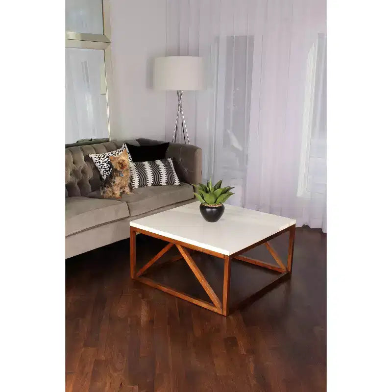 Table basse carrée Kate and Laurel Truss en MDF, 36x36x18, blanc et noyer brun
