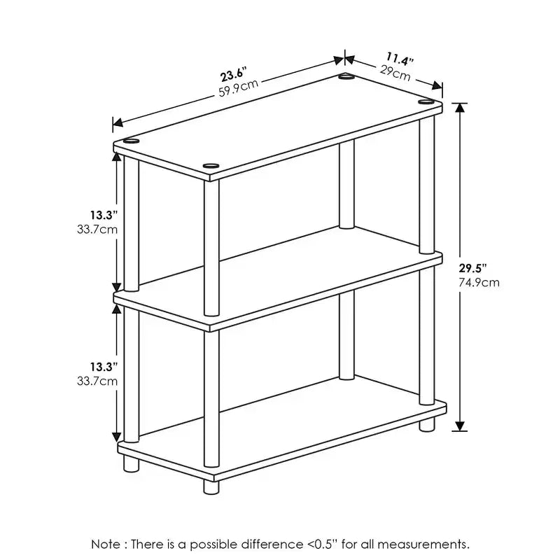 Furinno Étagère industrielle à 3 niveaux, bibliothèque compacte et ouverte, présentoir de rangement