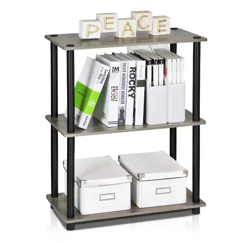 Furinno Étagère industrielle à 3 niveaux, bibliothèque compacte et ouverte, présentoir de rangement
