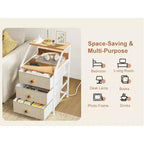 REAHOME Table de chevet moderne à 2 étagères et 3 tiroirs avec station de charge pour chambre à coucher, salon et bureau, couleur taupe