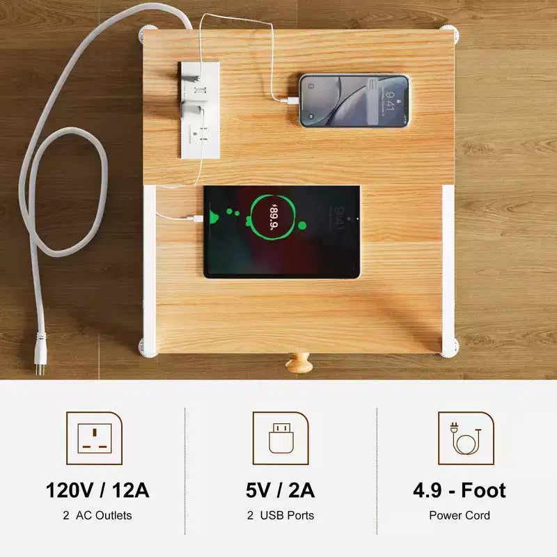 REAHOME Table de chevet moderne à 2 étagères et 3 tiroirs avec station de charge pour chambre à coucher, salon et bureau, couleur taupe