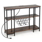 Costway Meuble Bar à Vin Étagère de Rangement pour Boissons Verres avec Prises Électriques Marron/Gris