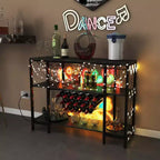 Costway Meuble Bar à Vin Étagère de Rangement pour Boissons Verres avec Prises Électriques Marron/Gris