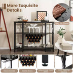 Costway Meuble Bar à Vin Étagère de Rangement pour Boissons Verres avec Prises Électriques Marron/Gris