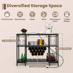 Costway Meuble Bar à Vin Étagère de Rangement pour Boissons Verres avec Prises Électriques Marron/Gris