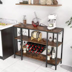 Costway Meuble Bar à Vin Étagère de Rangement pour Boissons Verres avec Prises Électriques Marron/Gris