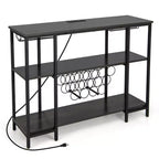 Costway Meuble Bar à Vin Étagère de Rangement pour Boissons Verres avec Prises Électriques Marron/Gris