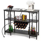 Costway Meuble Bar à Vin Étagère de Rangement pour Boissons Verres avec Prises Électriques Marron/Gris