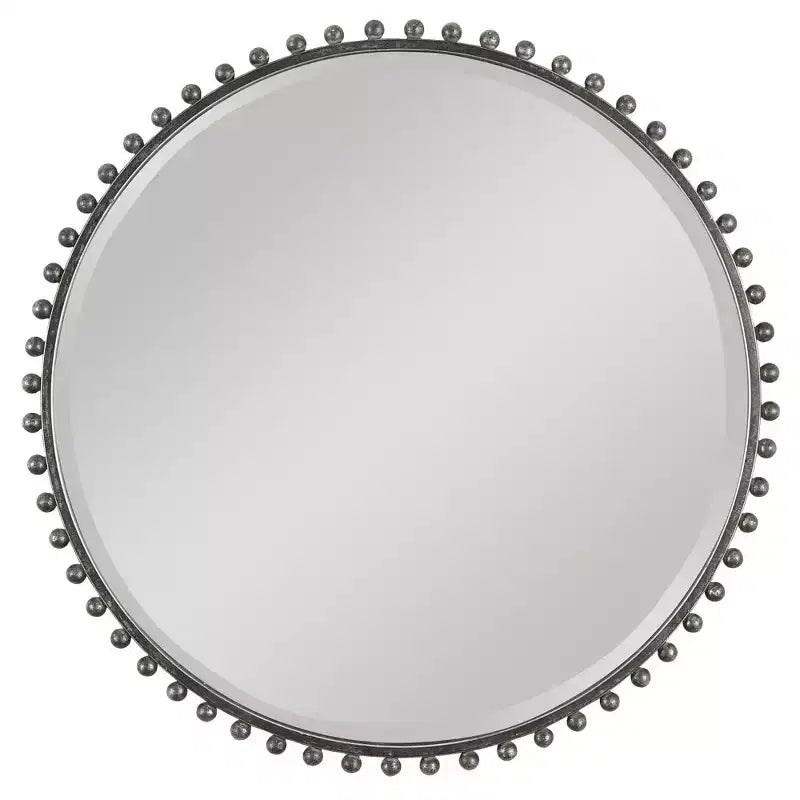 Uttermost Round Vanity Accent Wall Mirror Industrial Beveled Distressed Black Gray Glaze Iron Frame 32 Wide for Bathroom Bedroom