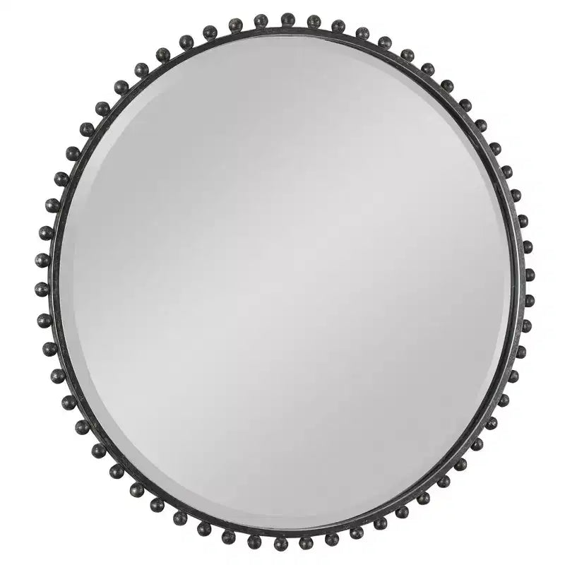 Miroir Mural Rond Industriel Uttermost, Biseauté, Cadre en Fer Glacé Noir et Gris Vieilli, 32 Pouces de Large, pour Salle de Bain et Chambre à Coucher
