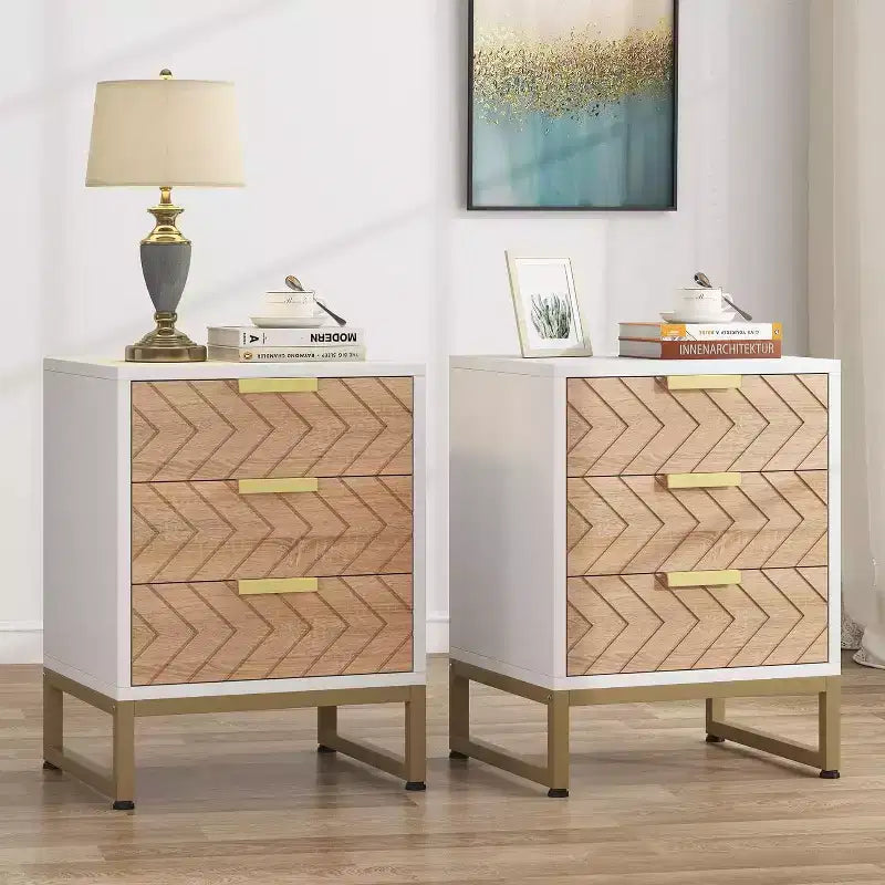 Lot de 2 tables de chevet Lantine Modern à 3 tiroirs