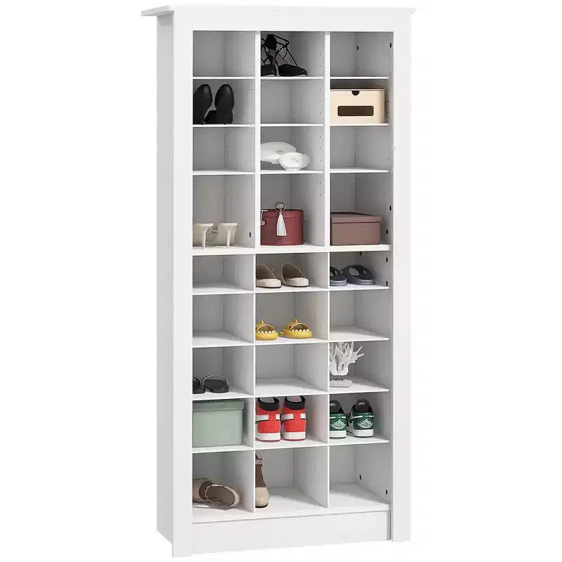 HOMCOM 58 Narrow Shoe Cabinet for Entryway, Tall Shoe Rack Storage Organizer with Adjustable Shelves for 27 Pairs of Shoes for Hallway, White