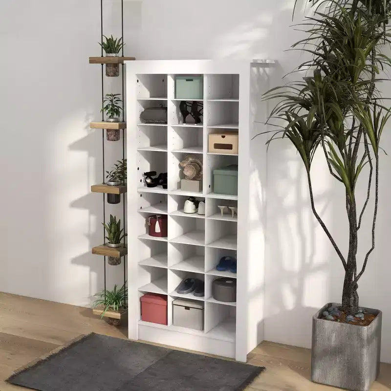 Meuble à chaussures étroit HOMCOM de 58 po pour entrée, organisateur de rangement de chaussures haut avec étagères réglables pour 27 paires de chaussures pour couloir, blanc