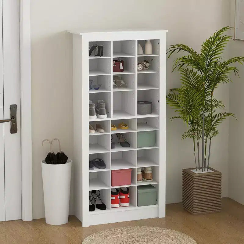 Meuble à chaussures étroit HOMCOM de 58 po pour entrée, organisateur de rangement de chaussures haut avec étagères réglables pour 27 paires de chaussures pour couloir, blanc