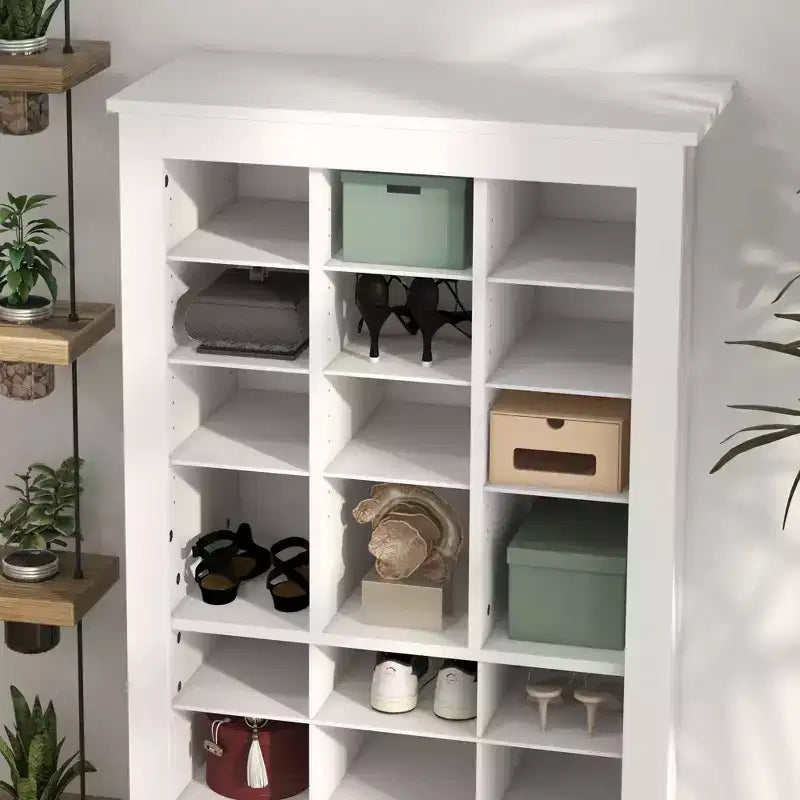 Meuble à chaussures étroit HOMCOM de 58 po pour entrée, organisateur de rangement de chaussures haut avec étagères réglables pour 27 paires de chaussures pour couloir, blanc