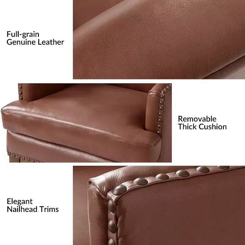 Fauteuil en cuir véritable Pedro avec cadre en bois massif et coussin d'assise amovible, lot de 2 | ART OF LIVING DESIGNS