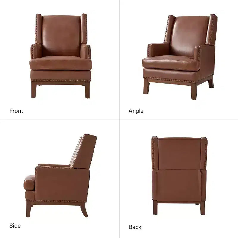 Fauteuil en cuir véritable Pedro avec cadre en bois massif et coussin d'assise amovible, lot de 2 | ART OF LIVING DESIGNS