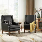 Fauteuil en cuir véritable Pedro avec cadre en bois massif et coussin d'assise amovible, lot de 2 | ART OF LIVING DESIGNS