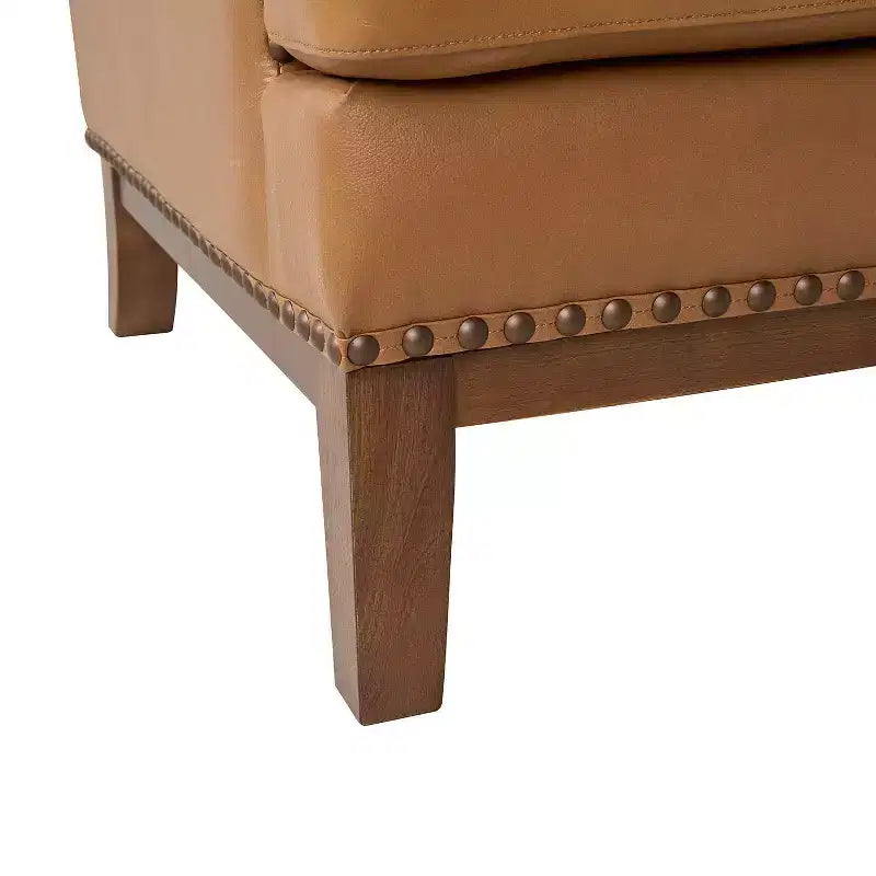 Fauteuil en cuir véritable Pedro avec cadre en bois massif et coussin d'assise amovible, lot de 2 | ART OF LIVING DESIGNS
