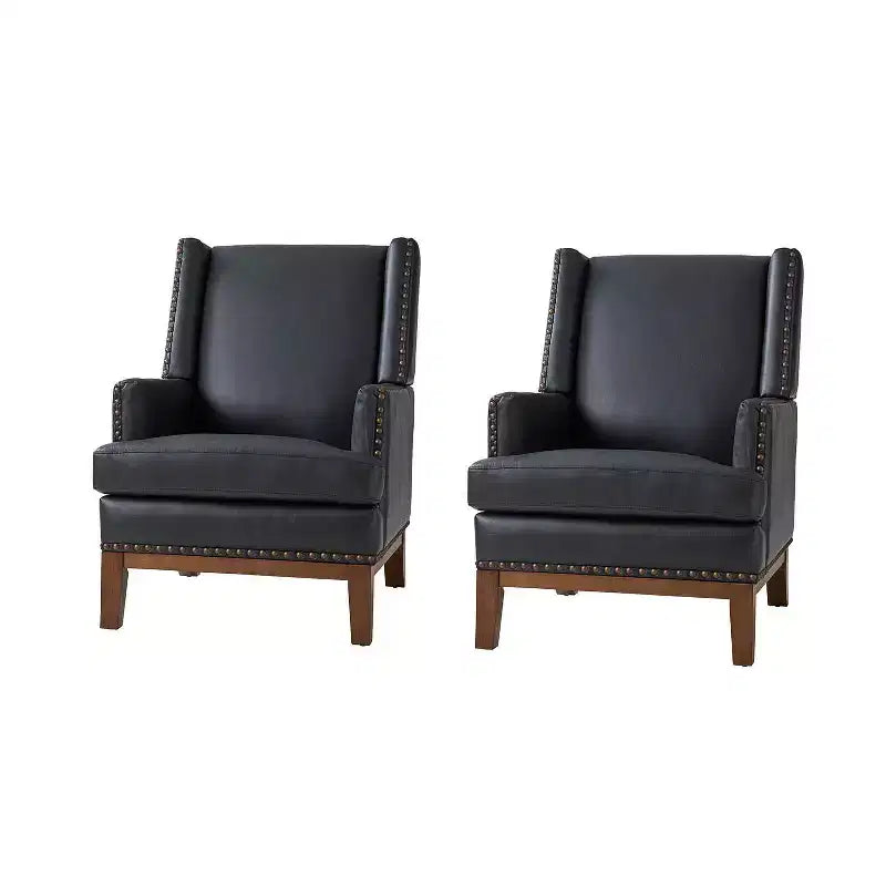 Pedro Genuine Leather Arm Chair with Solid Wood Frame and Removable Seat Cushion Set of 2|ART OF LIVING DESIGNS