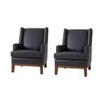 Pedro Genuine Leather Arm Chair with Solid Wood Frame and Removable Seat Cushion Set of 2|ART OF LIVING DESIGNS