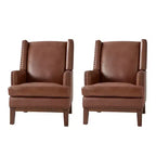 Fauteuil en cuir véritable Pedro avec cadre en bois massif et coussin d'assise amovible, lot de 2 | ART OF LIVING DESIGNS