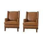 Fauteuil en cuir véritable Pedro avec cadre en bois massif et coussin d'assise amovible, lot de 2 | ART OF LIVING DESIGNS