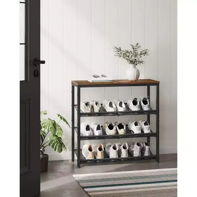 VASAGLE Étagère à chaussures 4 niveaux pour entrée, peut contenir 12 à 15 paires