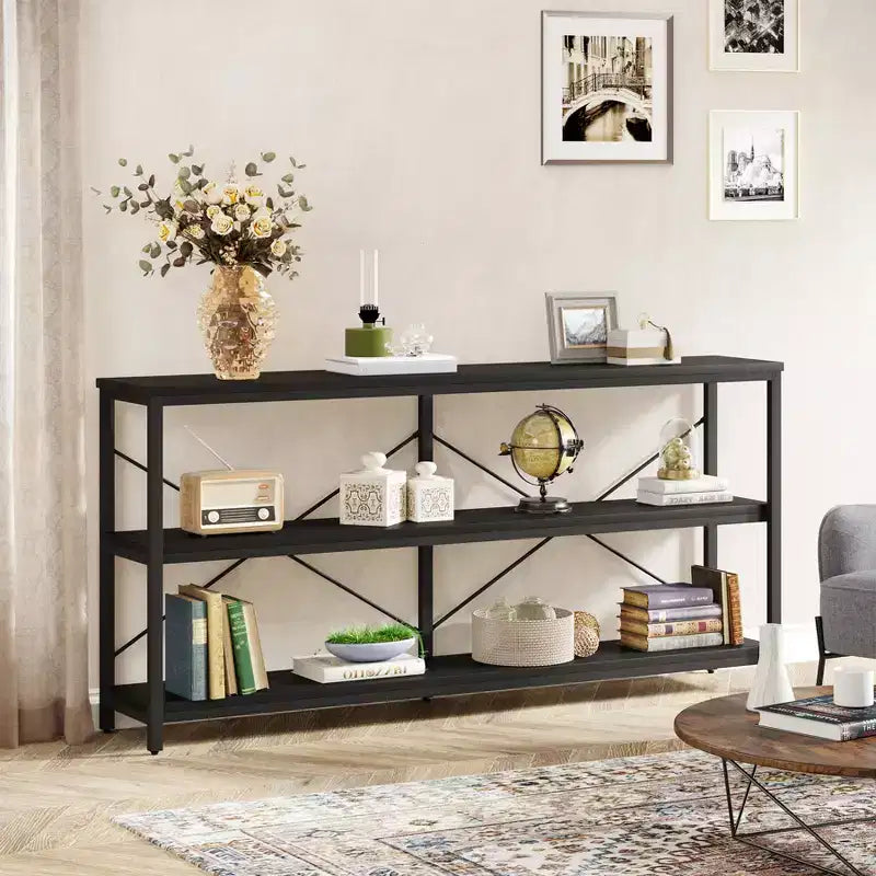 Lantine Meuble TV console à 3 niveaux de 140 cm de long pour canapé