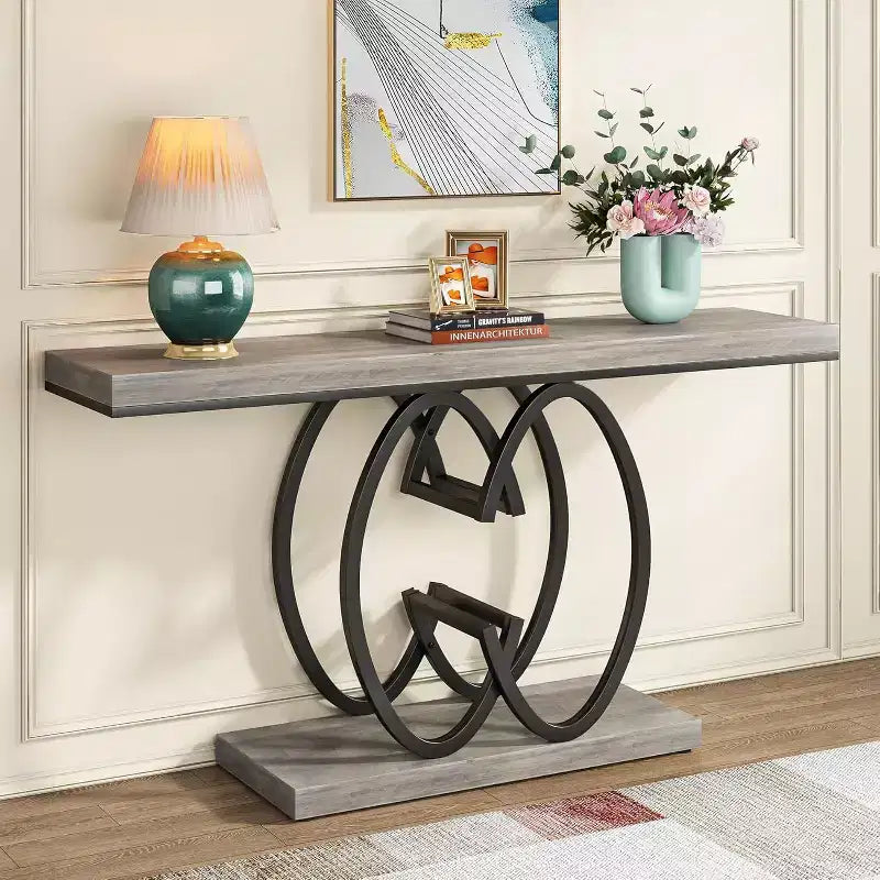 Tribesigns Table Console d'entrée 55" avec Base en Métal Géométrique