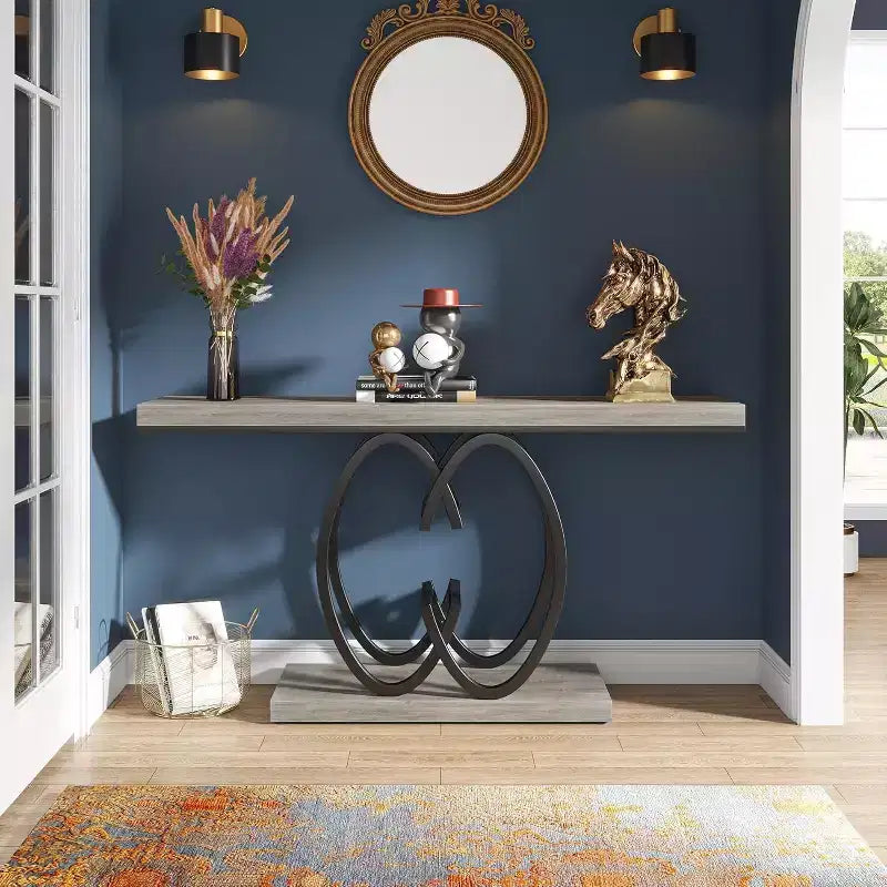 Tribesigns Table Console d'entrée 55" avec Base en Métal Géométrique