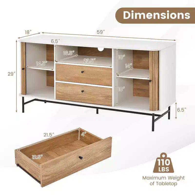 Meuble de rangement polyvalent Costway avec portes coulissantes et 2 tiroirs de rangement
