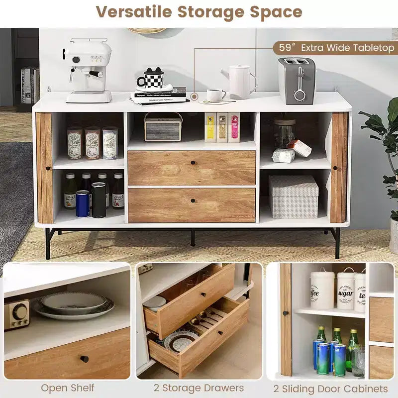 Meuble de rangement polyvalent Costway avec portes coulissantes et 2 tiroirs de rangement