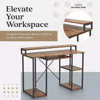 JOMEED Bureau informatique moderne de 118 cm avec support d'écran et étagères de rangement pour bureaux à domicile, chambres ou dortoirs d'étudiants, marron/noir