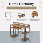 JOMEED Bureau informatique moderne de 118 cm avec support d'écran et étagères de rangement pour bureaux à domicile, chambres ou dortoirs d'étudiants, marron/noir