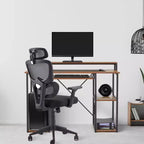 JOMEED Bureau informatique moderne de 118 cm avec support d'écran et étagères de rangement pour bureaux à domicile, chambres ou dortoirs d'étudiants, marron/noir