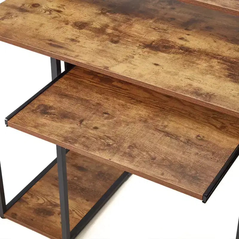 JOMEED Bureau informatique moderne de 118 cm avec support d'écran et étagères de rangement pour bureaux à domicile, chambres ou dortoirs d'étudiants, marron/noir