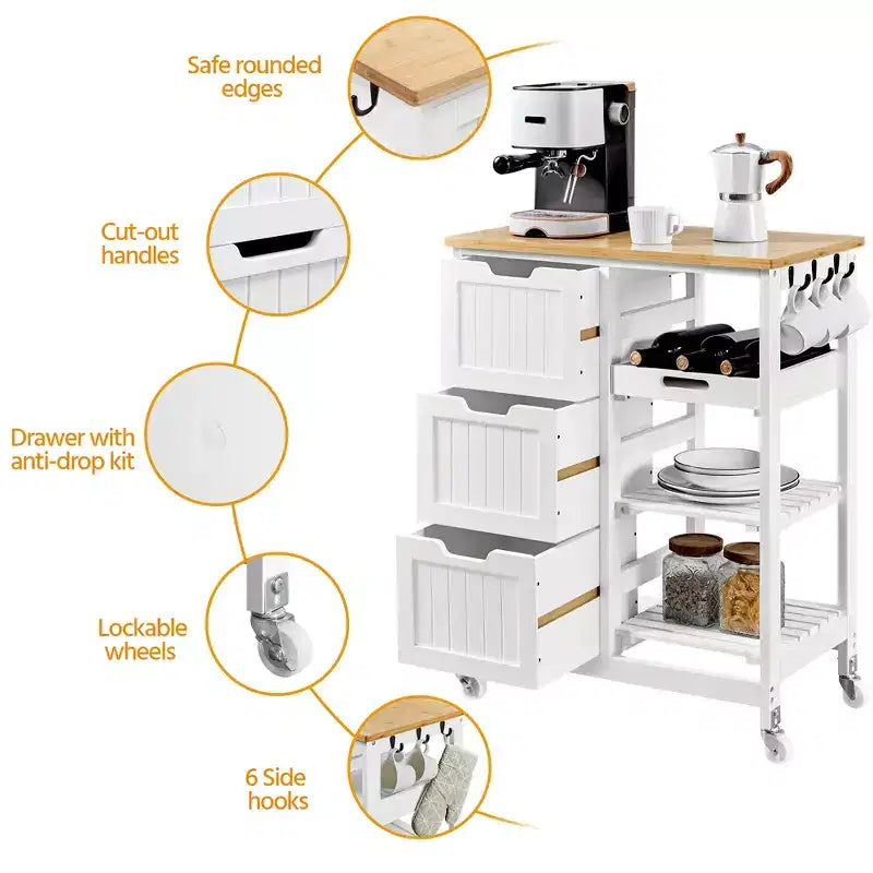 Yaheetech Desserte de cuisine roulante chariot de cuisine avec placard et tiroir