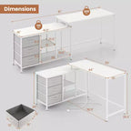 Bureau d'ordinateur Costway en forme de L avec prise de courant, tiroirs, étagères en treillis métallique Marron rustique/Noir/Blanc