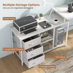 Bureau d'ordinateur Costway en forme de L avec prise de courant, tiroirs, étagères en treillis métallique Marron rustique/Noir/Blanc