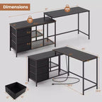 Bureau d'ordinateur Costway en forme de L avec prise de courant, tiroirs, étagères en treillis métallique Marron rustique/Noir/Blanc