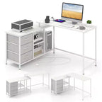 Bureau d'ordinateur Costway en forme de L avec prise de courant, tiroirs, étagères en treillis métallique Marron rustique/Noir/Blanc