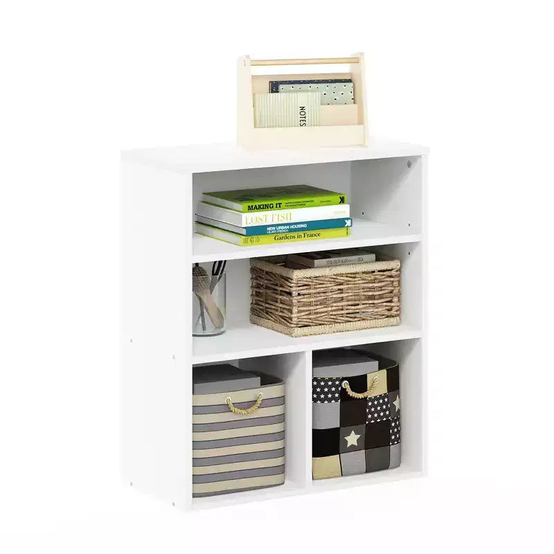 Furinno Bibliothèque ouverte à 3 niveaux, étagère de présentation polyvalente à 3 casiers, meuble de rangement avec étagères réglables, blanc