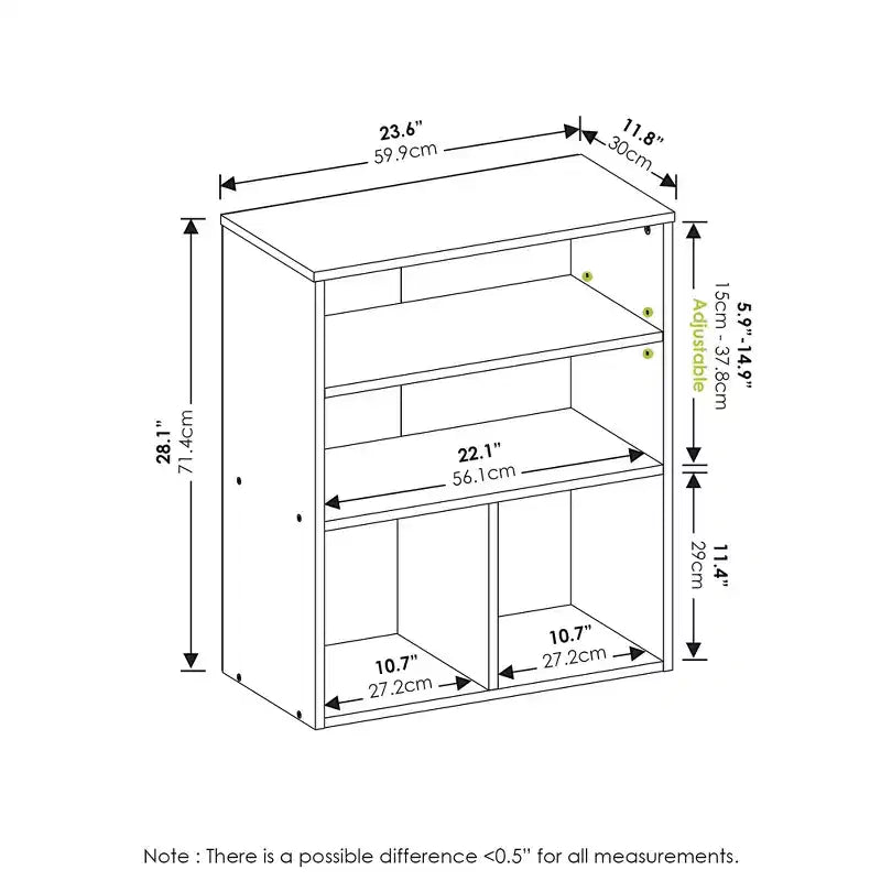 Furinno Bibliothèque ouverte à 3 niveaux, étagère de présentation polyvalente à 3 casiers, meuble de rangement avec étagères réglables, blanc