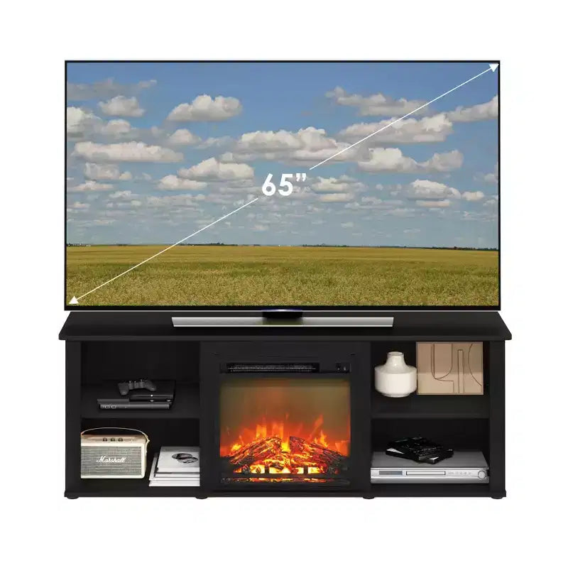 Furinno Classic Meuble TV avec Cheminée Électrique, Meuble TV pour Téléviseurs jusqu'à 60 pouces, Americano