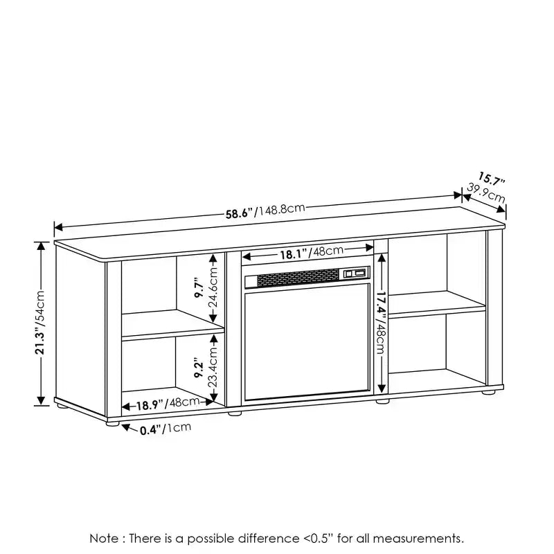 Furinno Classic Meuble TV avec Cheminée Électrique, Meuble TV pour Téléviseurs jusqu'à 60 pouces, Americano