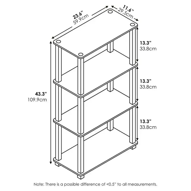 Furinno Étagère de Rangement Multifonction à 4 Niveaux avec Tubes Carrés, Bibliothèque Ouverte, Pin Ambre/Noir