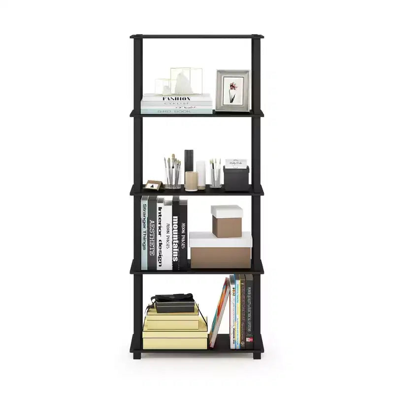 Furinno Modern Bibliothèque décorative à 5 niveaux Étagère de rangement ouverte polyvalente Présentoir pour salon, bureau à domicile et chambre d'enfant, Americano/Noir