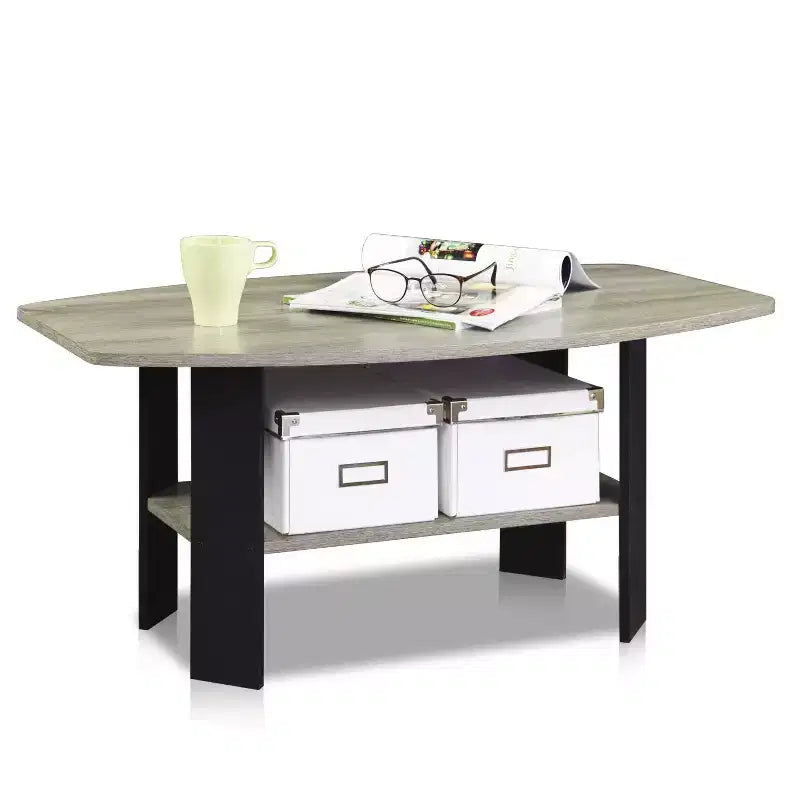 Furinno 35.5 Table basse industrielle au design simple à 2 niveaux rectangulaire pour salon, Marron foncé