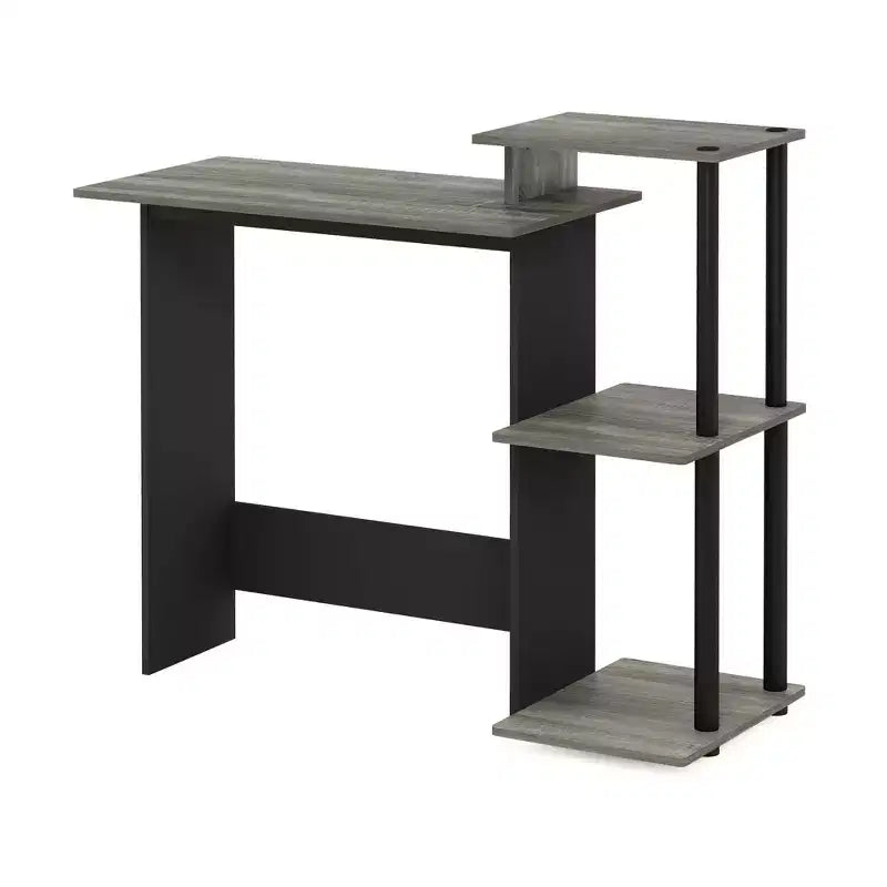 Furinno Bureau d'ordinateur moderne pour bureau à domicile, table d'étude pour ordinateur portable avec support de tour PC et étagère de rangement ouverte, chêne gris/noir